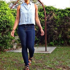 Blue and whit striped button down